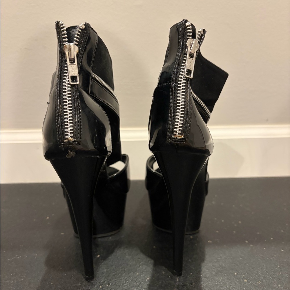 Pleaser Black Zipper Platform Heels 7 - Picture 5 of 8